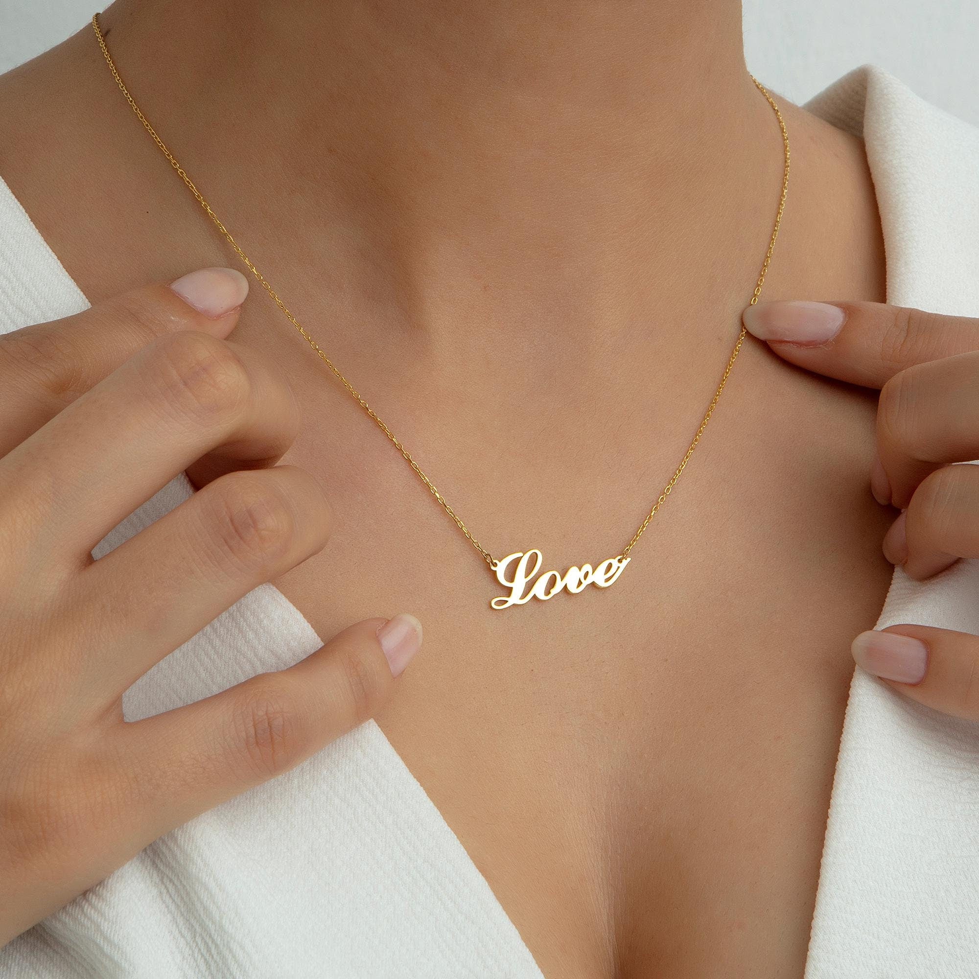 Silver Love Necklace, 14K Gold Love Name Necklace, Birthday Gift For Mothers, Personalized Gifts, Gifts for Daughter, Gift For Mothers Day