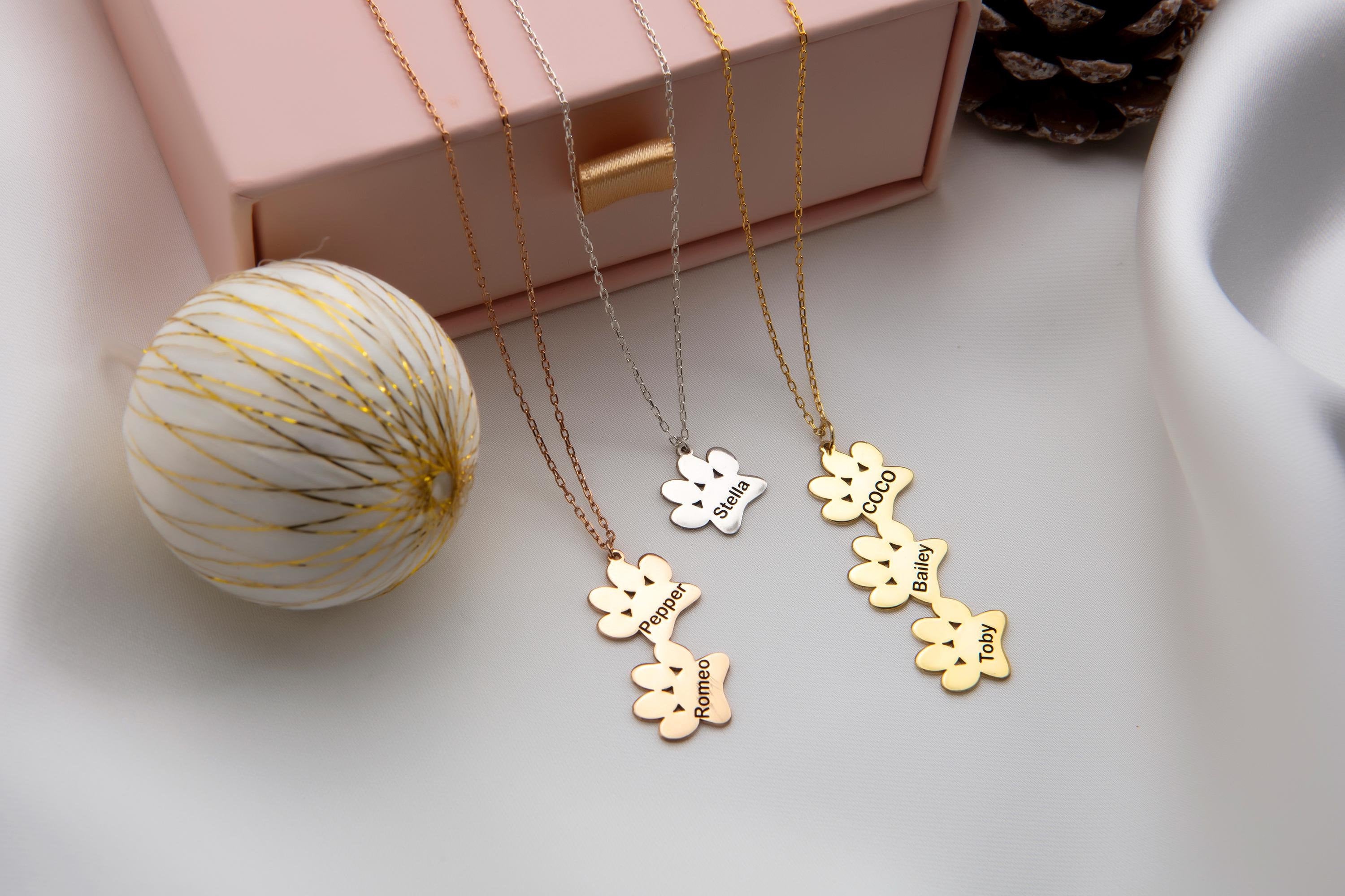 Silver Pet Name Paw Necklace, Gifts For Pet Lovers, 14K Gold Necklace With Pet's Name, Custom Gifts For Pet Mothers, Gift For Mothers Day