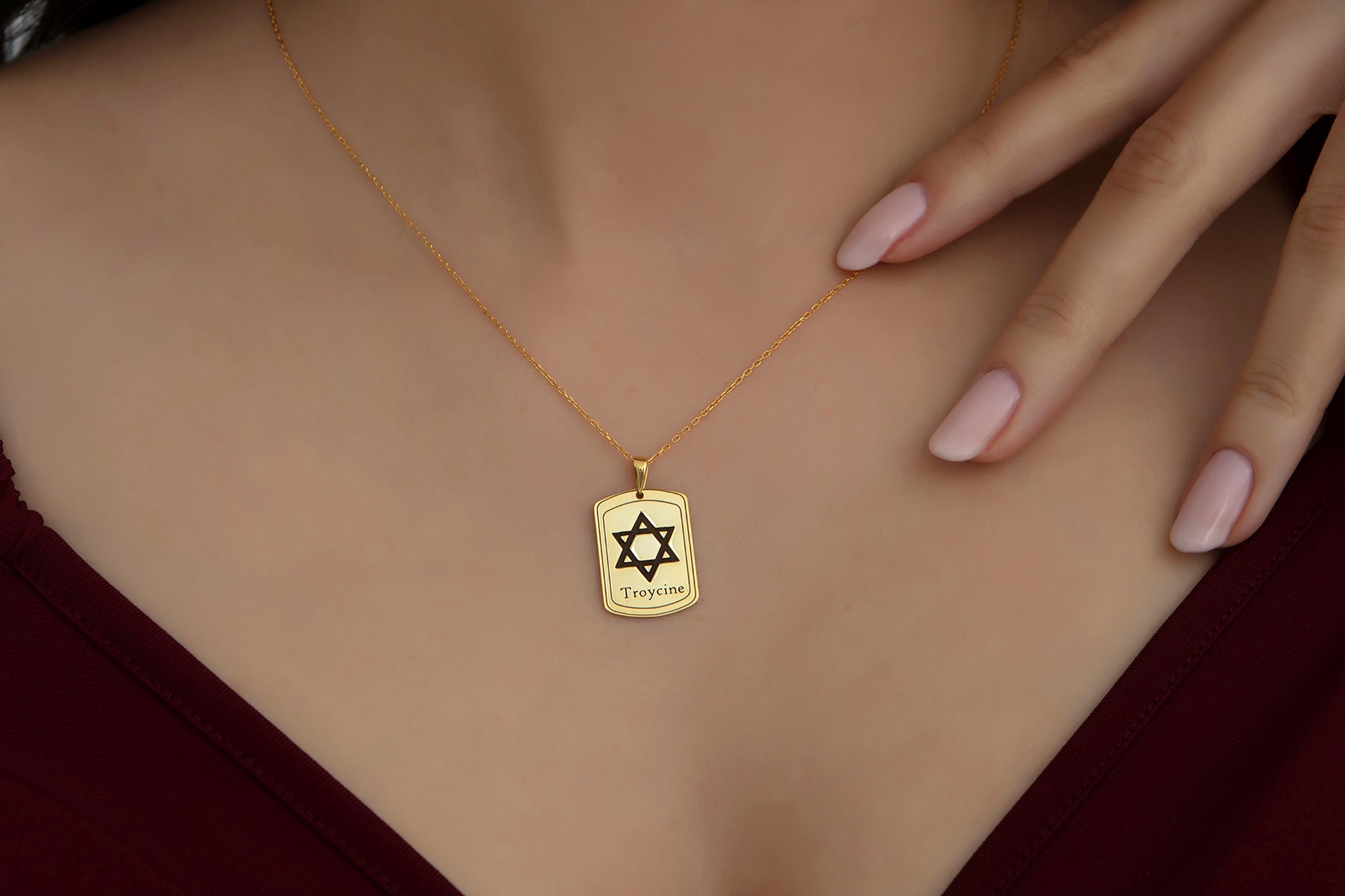 Star Of David Necklace With Name, Gold Hebrew Name Necklaces, Silver Jewish Star Pendants, Jewish Religious Jewelry, Gift For Mothers Day