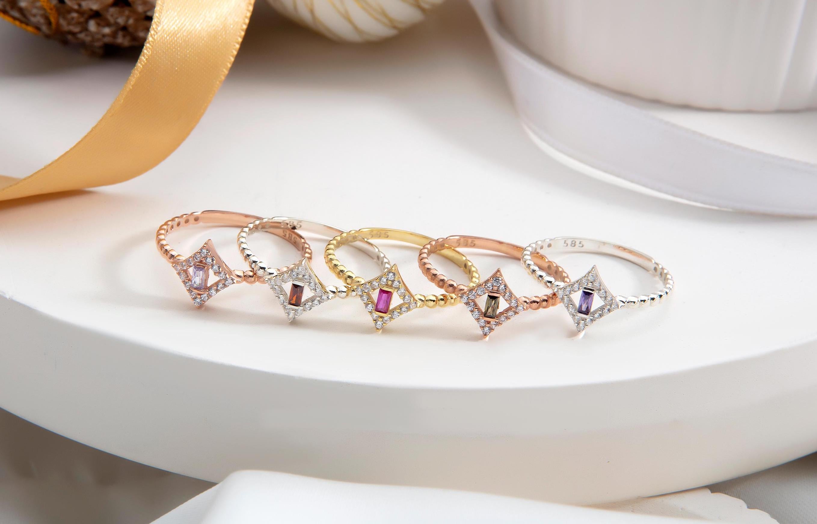 10K Gold Birthstone Ring For Mothers, Silver Baguette Birthstone Rings, Personalized Jewelry, Custom Birthday Gifts, Gift For Mothers Day