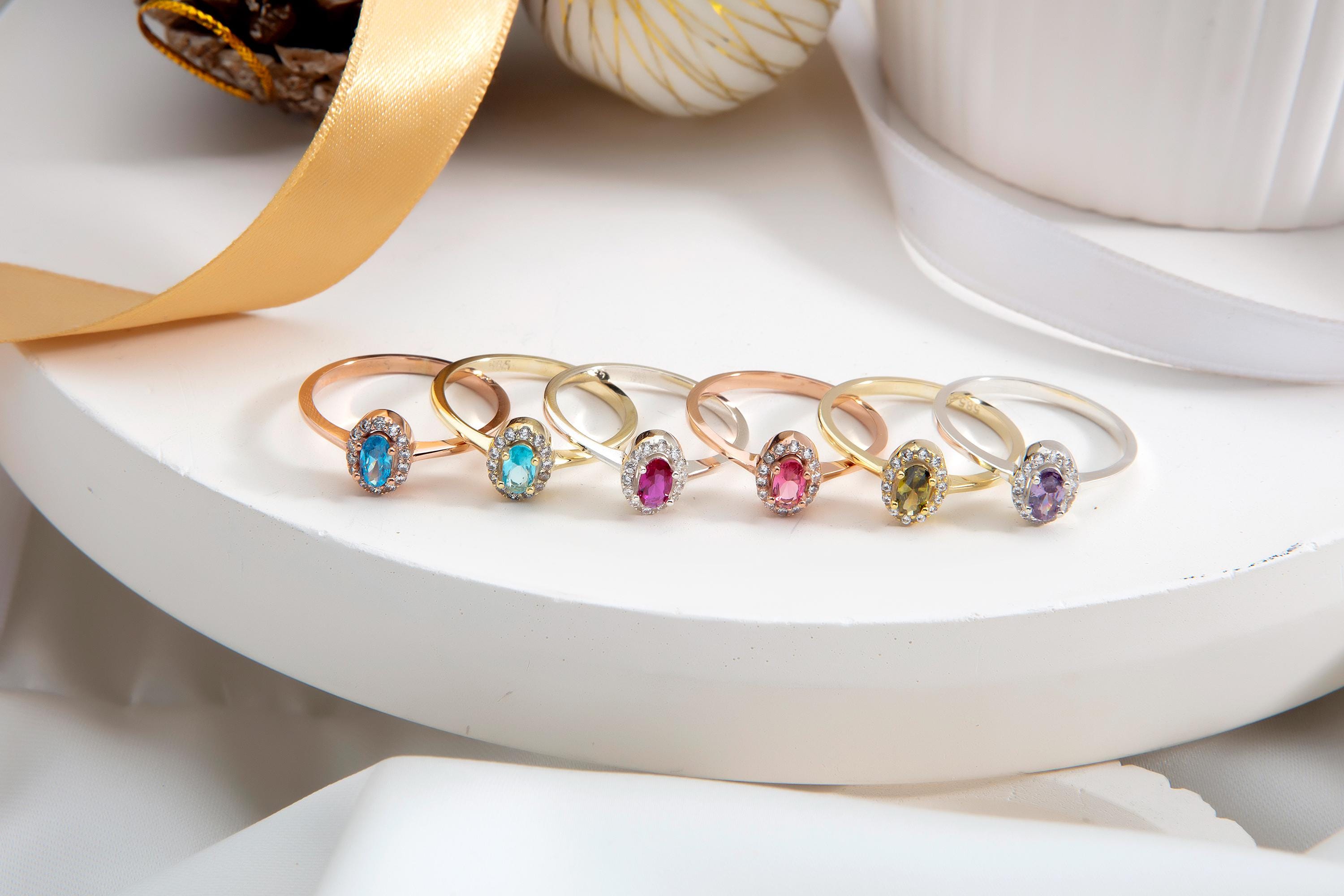 10K Gold Oval Birthstone Rings, Custom Made Silver Birthstone Rings, Personalized Birthstone Jewelry, Gift For Mothers, Gift For Mothers Day