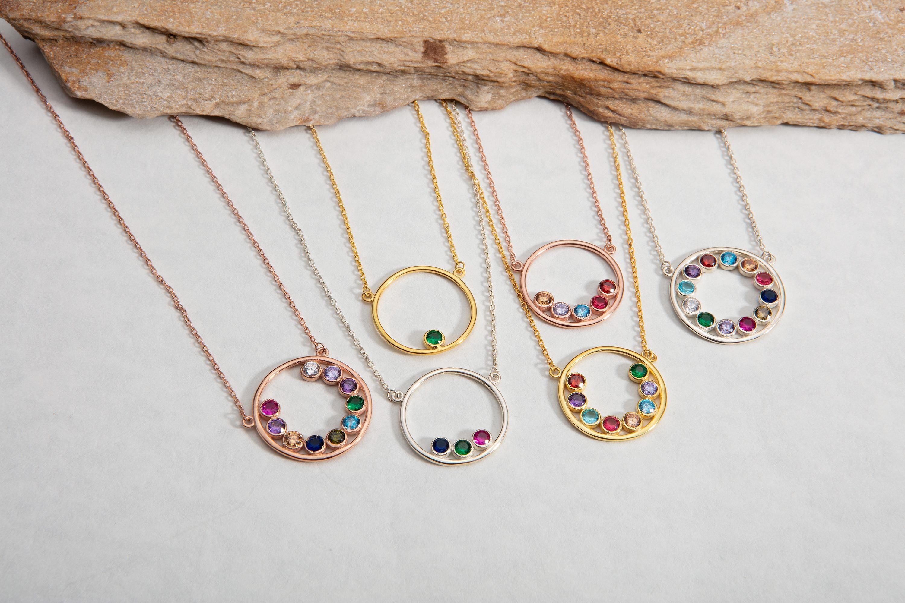 Silver Birthstone Necklace For Mom, 14K Gold Custom Birthstone Circle Necklace, Personalized Jewelry, Meaningful Gifts, Gift For Mothers Day