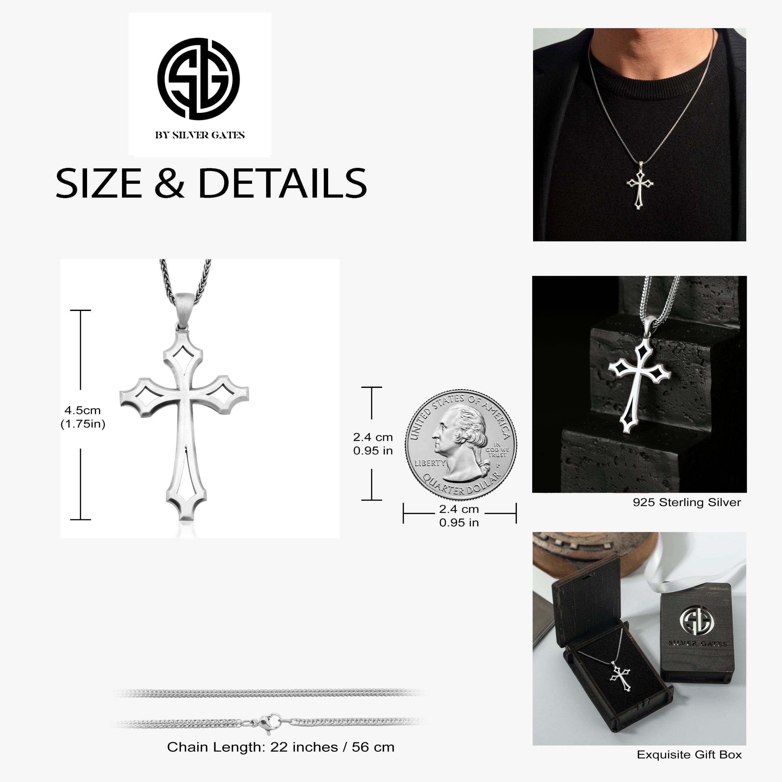 Sterling Silver Cross Necklace For Men, Jesus Crucifix Necklace, Religious Jewelry, Best Birthday Gift For Him, Unique Gift For Father's Day