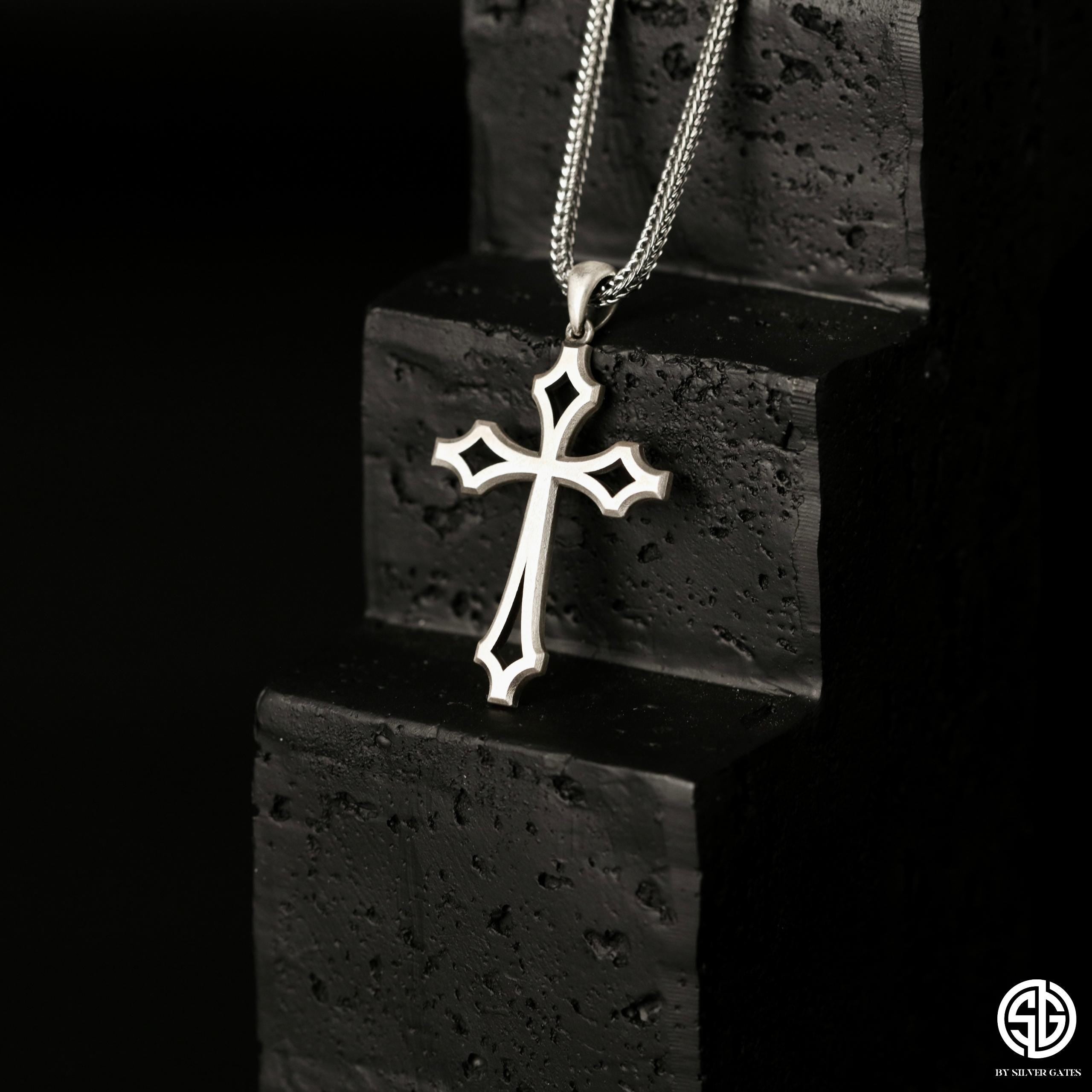 Sterling Silver Cross Necklace For Men, Jesus Crucifix Necklace, Religious Jewelry, Best Birthday Gift For Him, Unique Gift For Father's Day