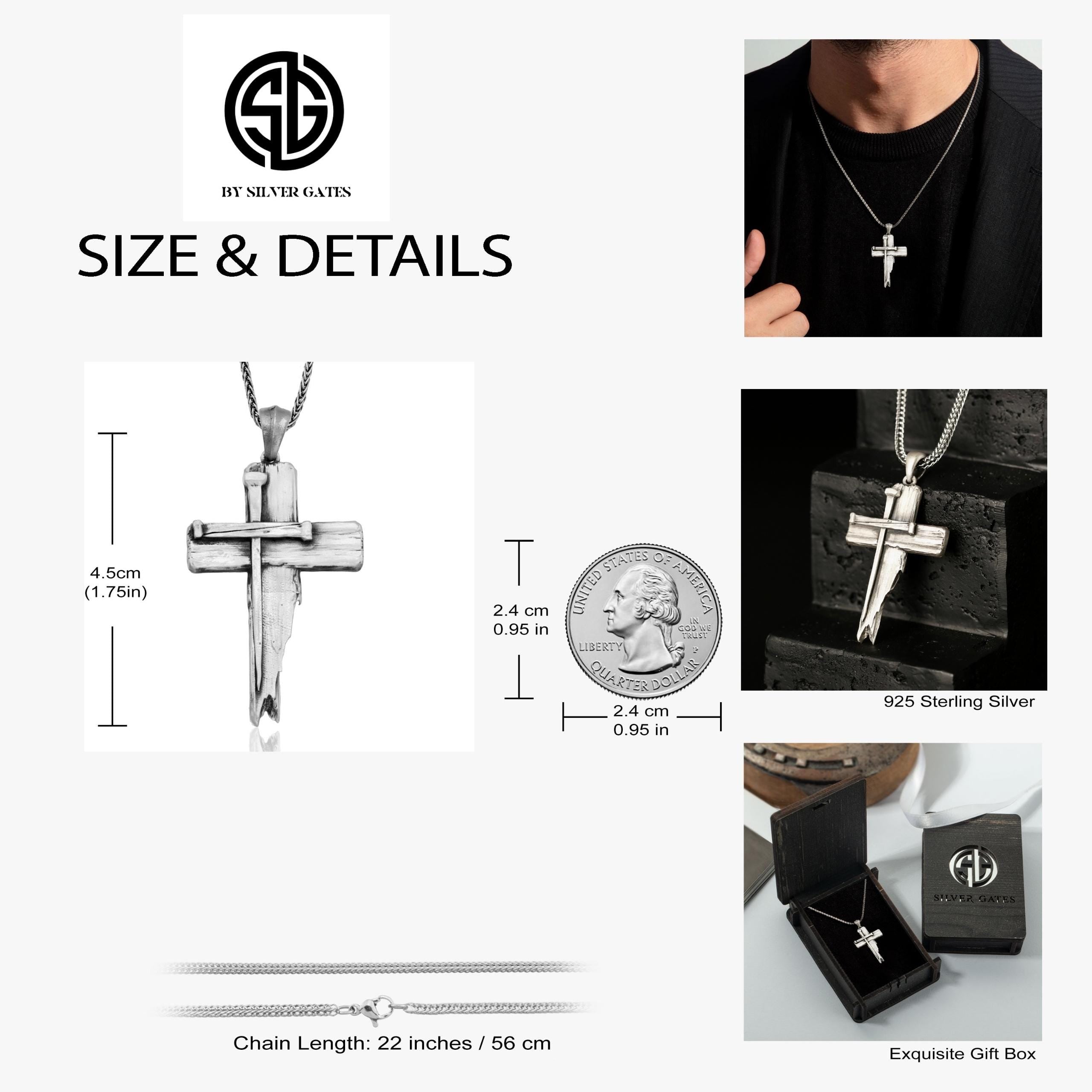 Silver Cross Necklaces For Men, Jesus Crucifix Pendants, Birthday Gifts For Grandson, Graduation Gift For Him, Unique Gift For Father's Day