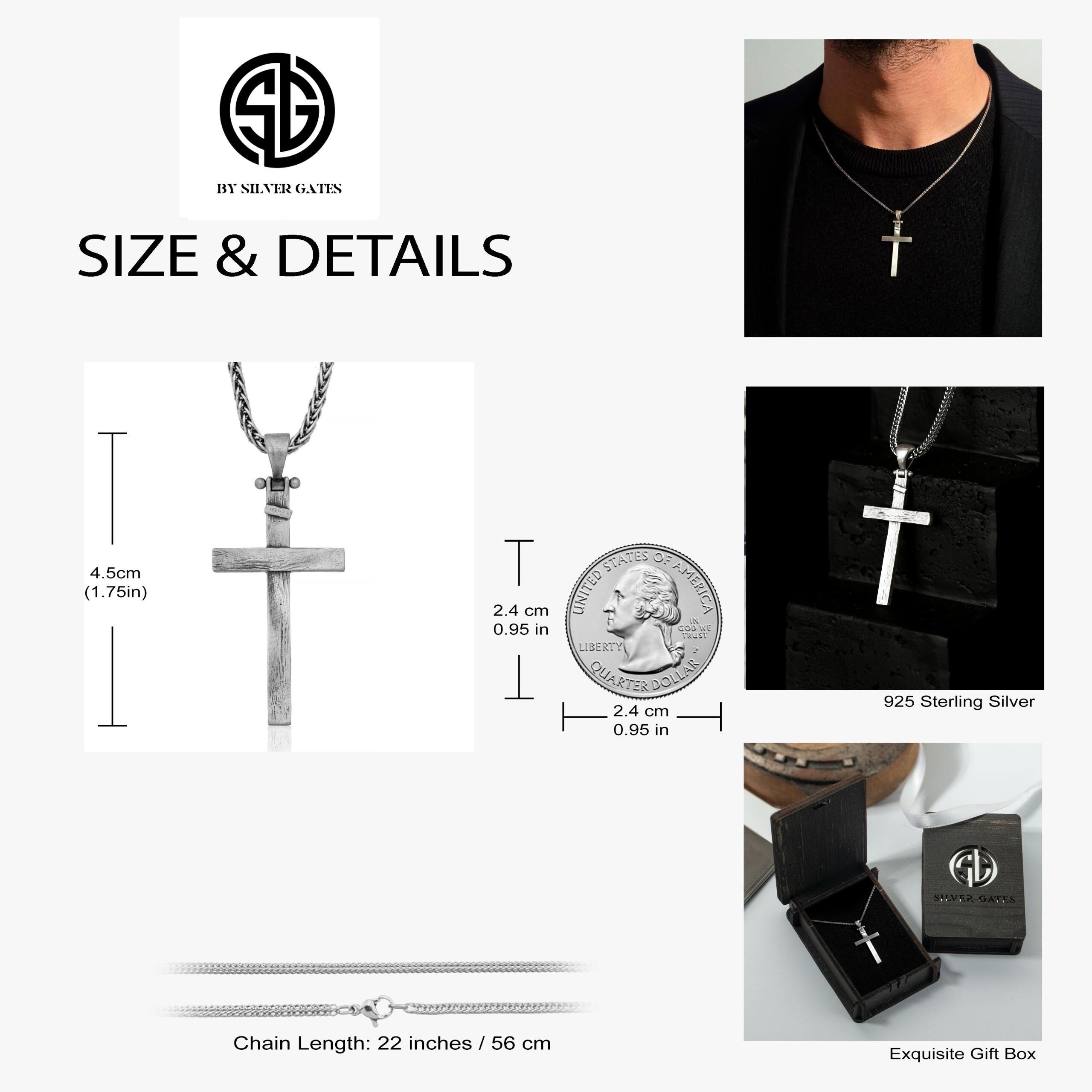 Silver Cross Necklace For Men, Jesus Crucifix Necklaces, Religious Men Jewelry, Graduation Gifts For Grandson, Unique Gift For Father's Day