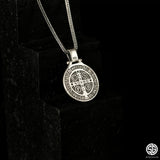 Silver Saint Benedict Necklace, St Benedict Cross Pendants, Catholic Religious Men Jewelry, Protection Pendant, Unique Gift For Father's Day