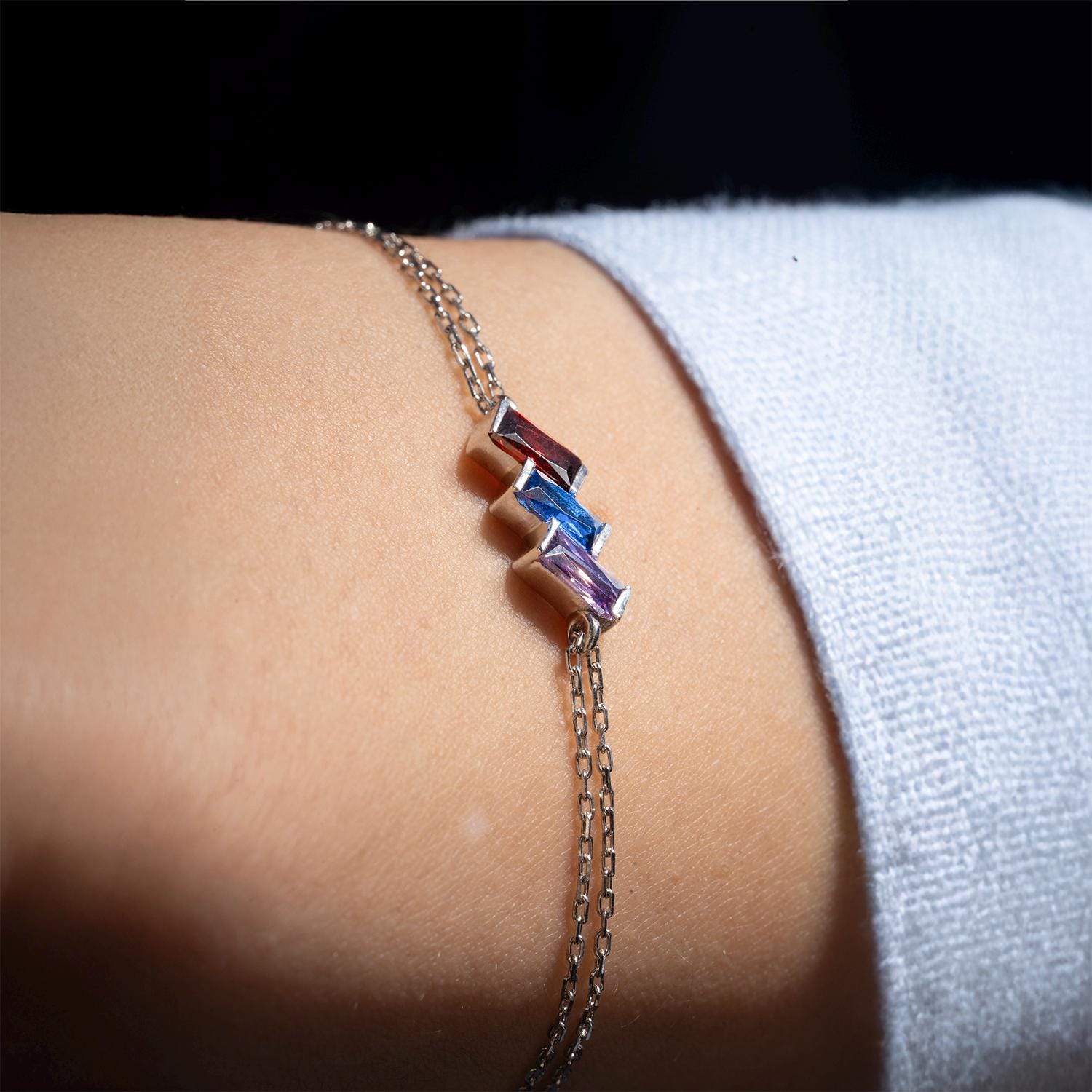 14K Gold Baguette Birthstone Bracelet, Birthstone Bracelet For Mothers, Custom Made Birthstone Jewelry Gifts For Women, Gift For Mothers Day