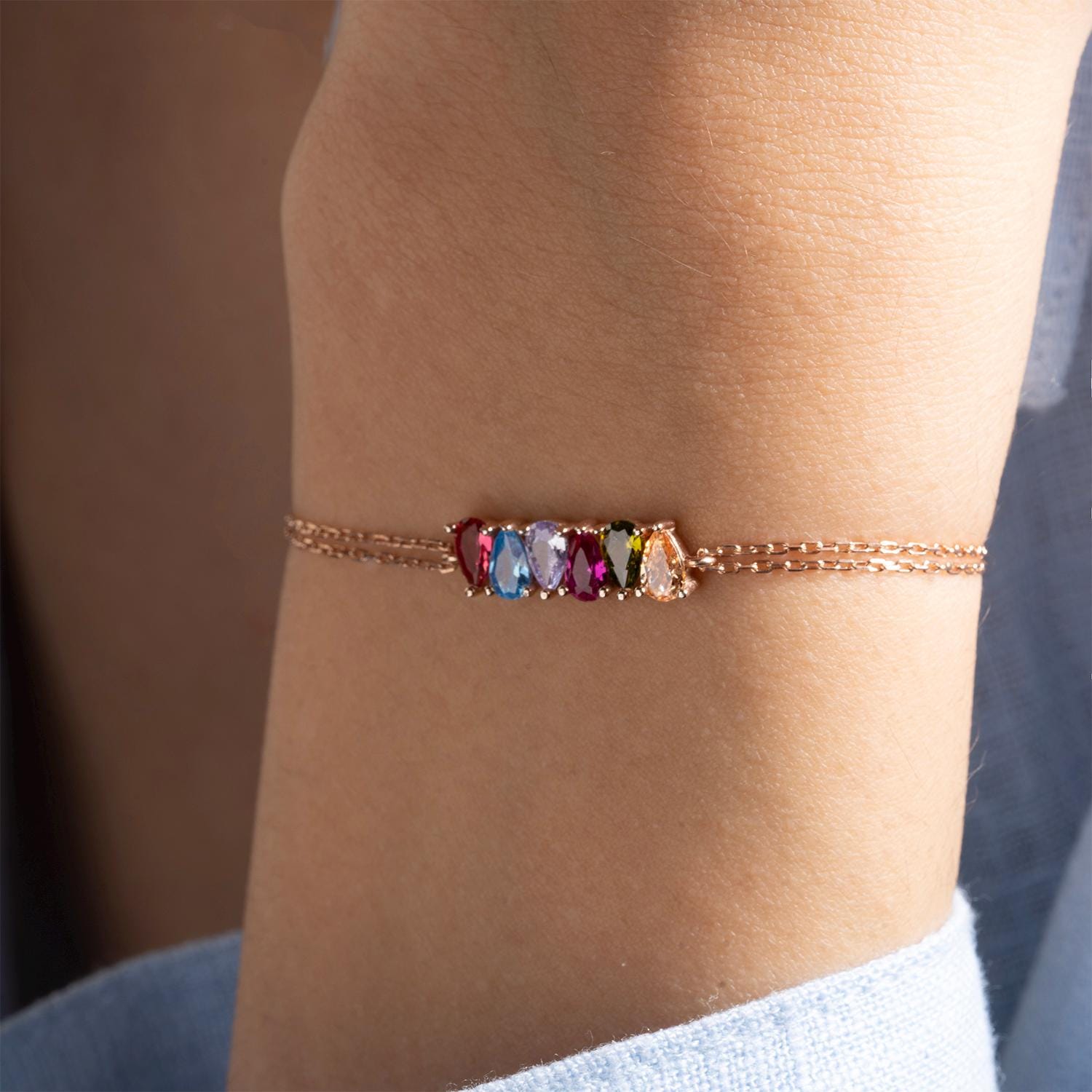 Pear Shaped Birthstone Bracelet, Birthstone Jewelry For Mom, Personalized Birthstone Bracelet, Custom Gift For Grandma, Gift For Mothers Day