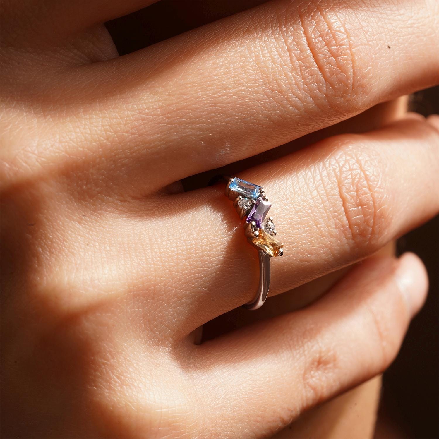 14K Gold Baguette Birthstone Ring, Personalized Jewelry, 10K Gold Multiple Birthstone Ring, Birthday Gifts For Mothers, Gift For Mothers Day