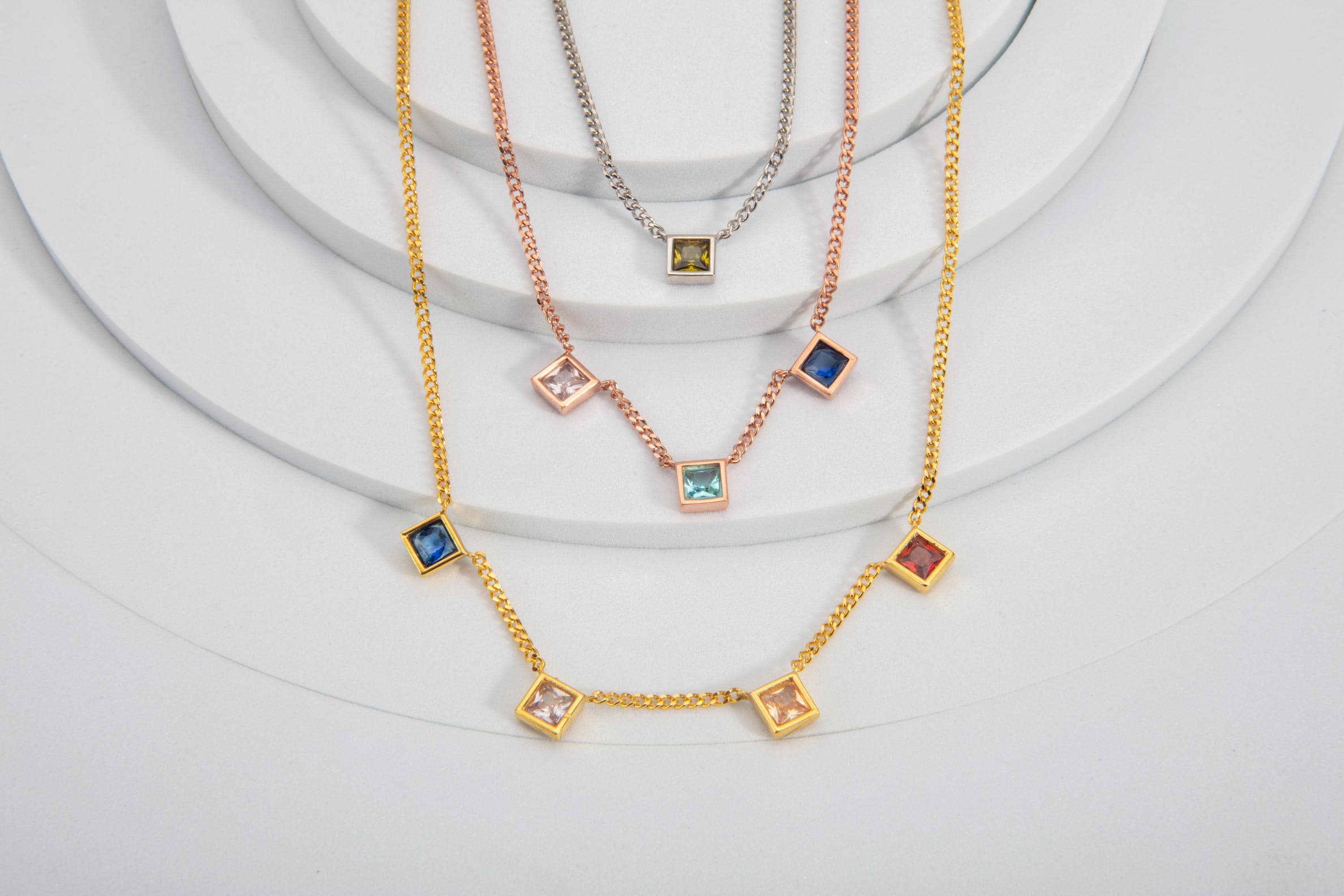 Princess Shape Birthstone Necklaces, Gold Cuban Chain Birthstone Necklace, Moms Gift, Personalized Birthstone Jewelry, Gift For Mothers Day