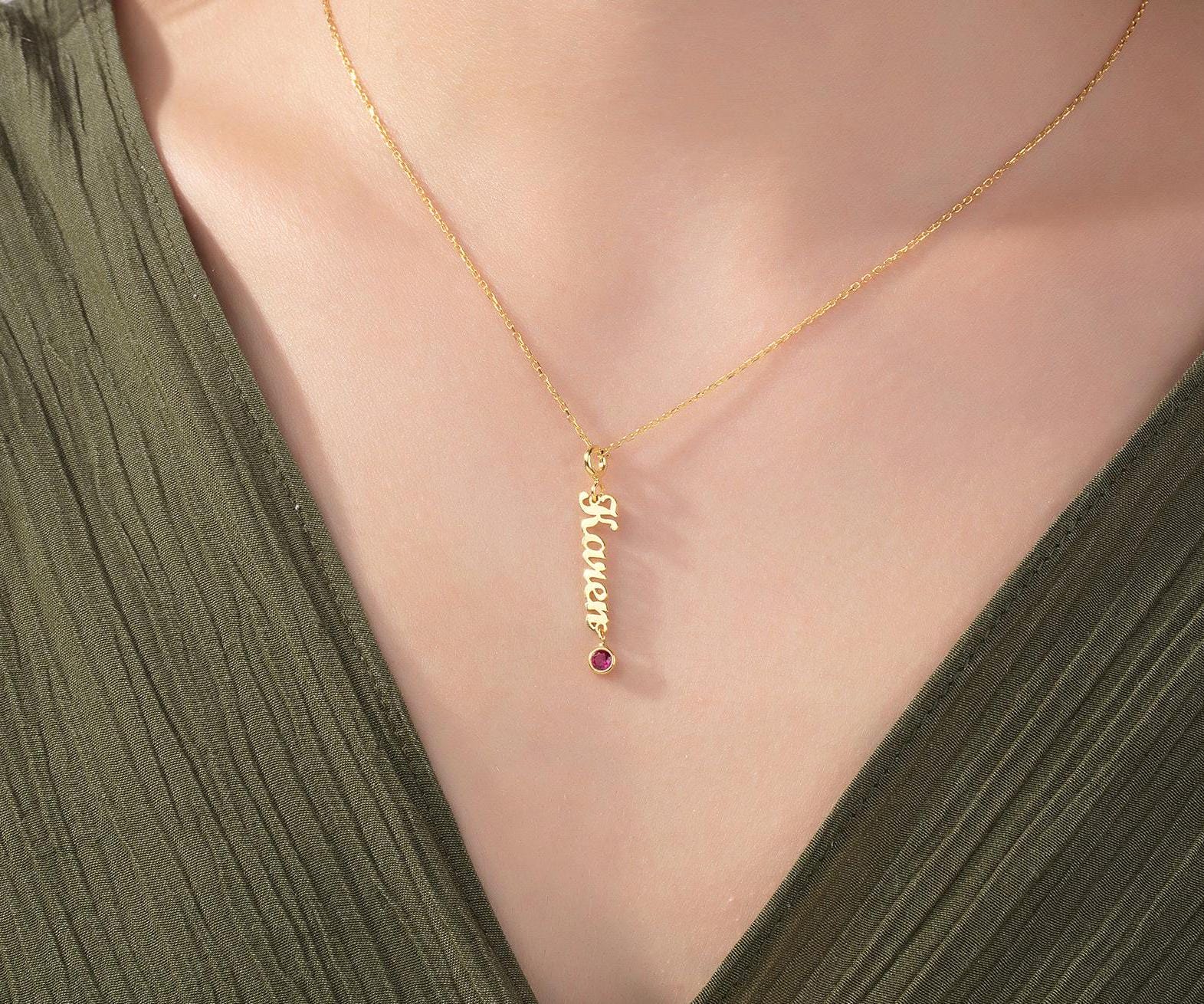 Name Necklace With Birthstone Charm, Gold Custom Name Necklace For Mother, Birthstone Necklace, Gift For New Mothers, Gifts For Mother's Day