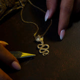 10K Gold Cobra Snake Pendant With Curb Cuban Chain, 14K Solid Gold Snake Necklaces, 18K Unisex Animal Jewelry, Unique Gift For Father's Day