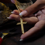 18K Solid Gold Cross Necklace For Men, Gold Cross Cuban Chain Necklace, Crucifix Necklaces, Religious Jewelry, Unique Gift For Father's Day