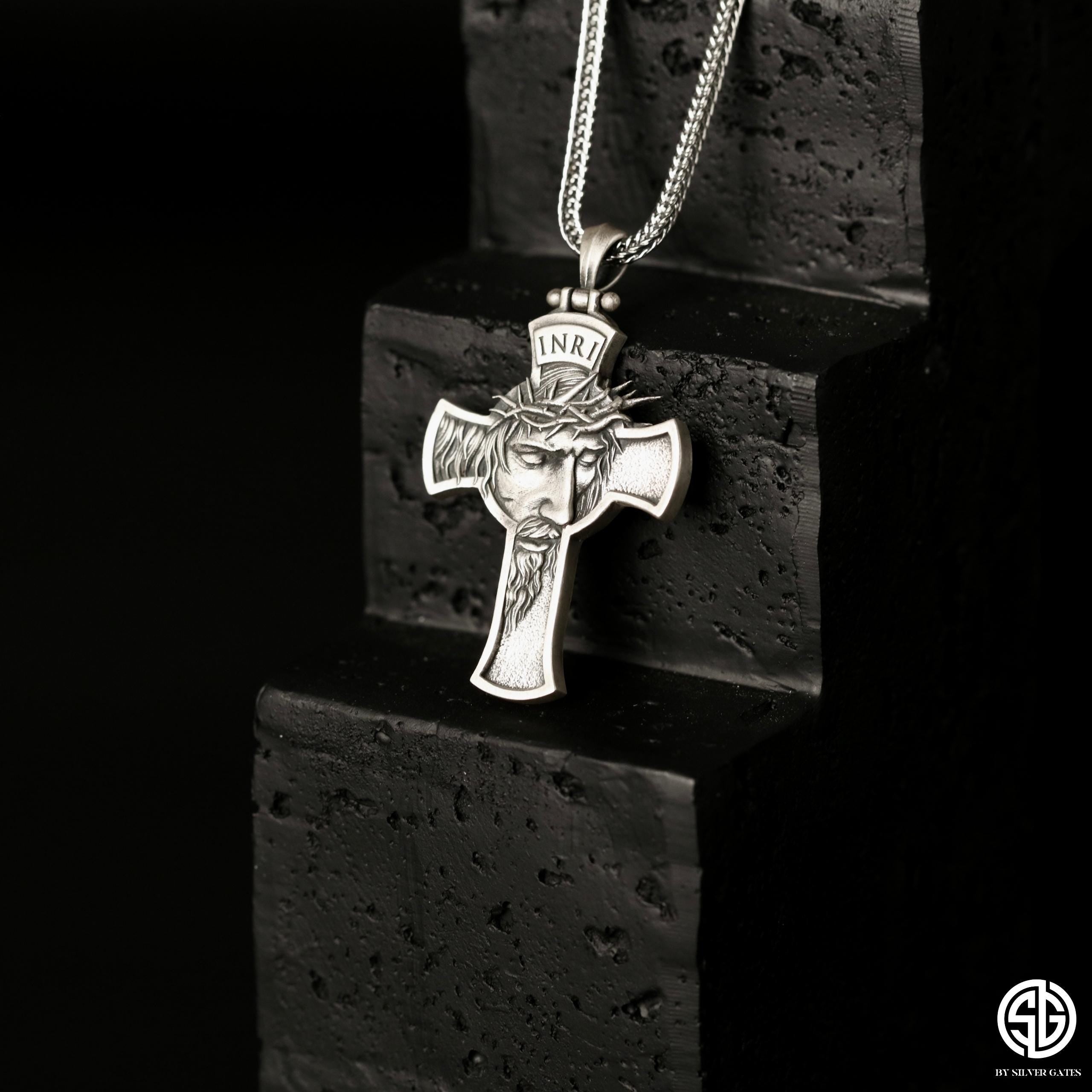 Sterling Silver Cross Necklace For Men, Jesus Crucifix Pendant, Birthday Gift For Boyfriend, Religious Jewelry, Unique Gift For Father's Day