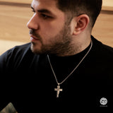 Sterling Silver Nail & Wood Cross Necklace for Men | 925 Faith Pendant