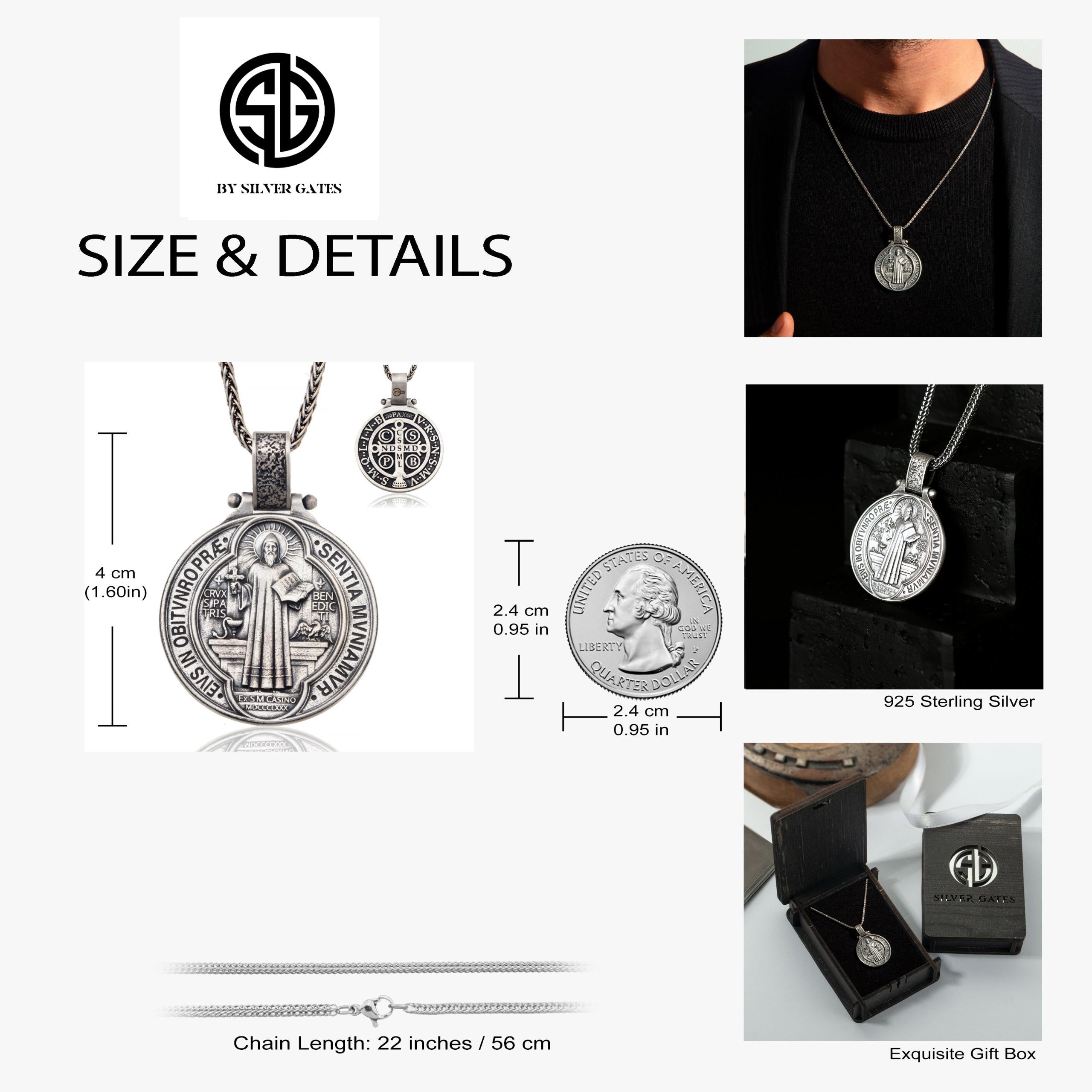 Silver Saint Benedict Necklace, St Benedict Cross Pendants, Catholic Religious Men Jewelry, Protection Pendant, Unique Gift For Father's Day