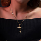 10K Gold Jesus Cross Pendant With Cuban Necklace, 14K Gold Unisex Crucifix Necklace, Religious Jewelry For Men, Unique Gift For Father's Day