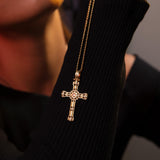 14K Solid Gold Cross Necklace, Zircon Diamond Crucifix Pendant, Gold Cross Necklace For Men, Religious Jewelry, Unique Gift For Father's Day