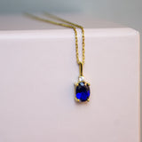 Oval Cut Sapphire Necklace with Natural Diamond - September Birthstone Gift