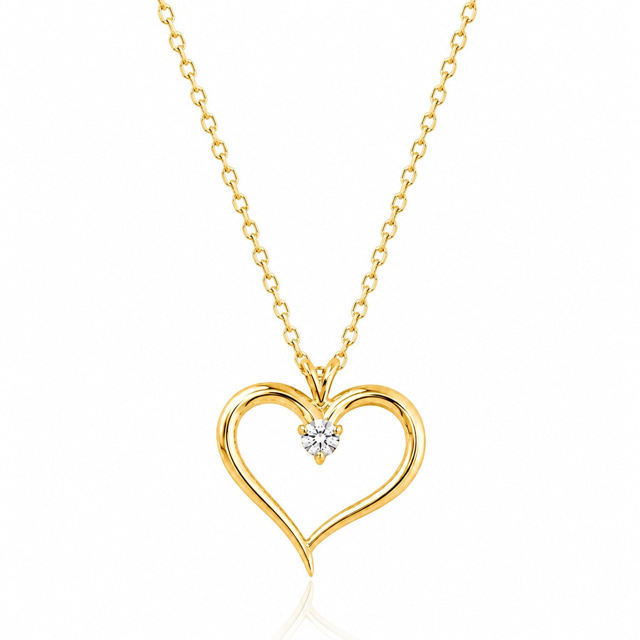 Open Heart Necklace with Diamond in gold