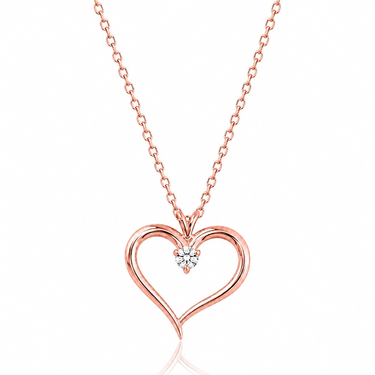 Open Heart Necklace with Diamond in rose gold