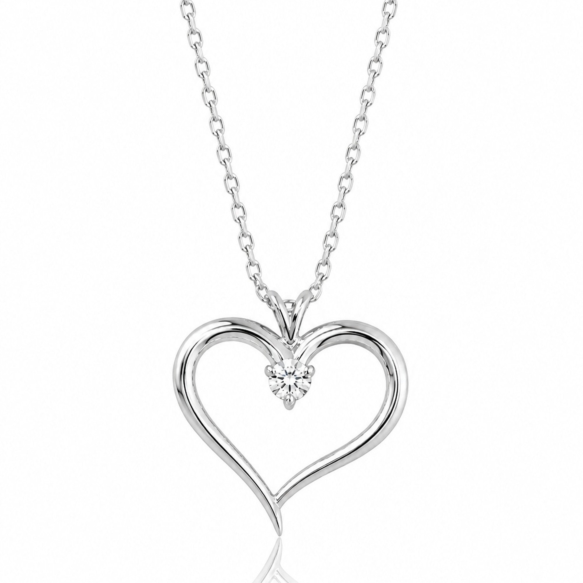 Open Heart Necklace with Diamond in silver