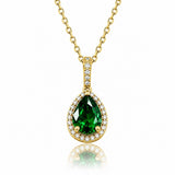Pear Emerald Halo Necklace in gold