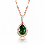 Pear Emerald Halo Necklace in rose gold