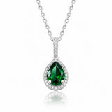 Pear Emerald Halo Necklace in silver
