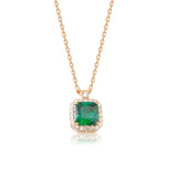 Princess Cut Emerald Halo Necklace in rose gold