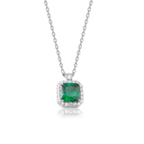 Princess Cut Emerald Halo Necklace in silver